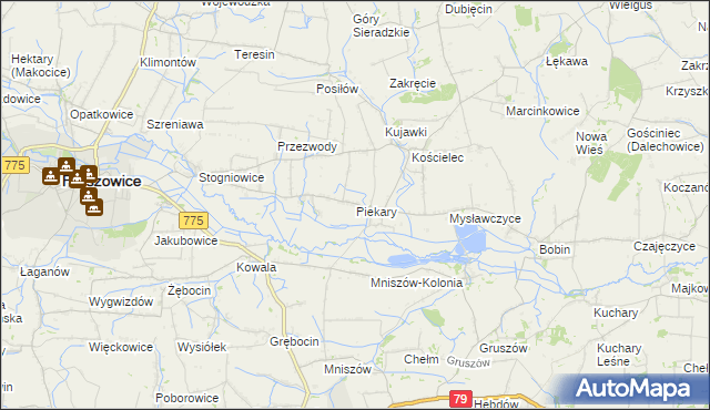 mapa Piekary gmina Proszowice, Piekary gmina Proszowice na mapie Targeo