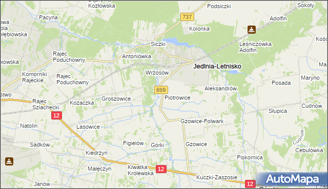 mapa Piotrowice gmina Jedlnia-Letnisko, Piotrowice gmina Jedlnia-Letnisko na mapie Targeo