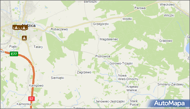 mapa Piotrowice gmina Nidzica, Piotrowice gmina Nidzica na mapie Targeo