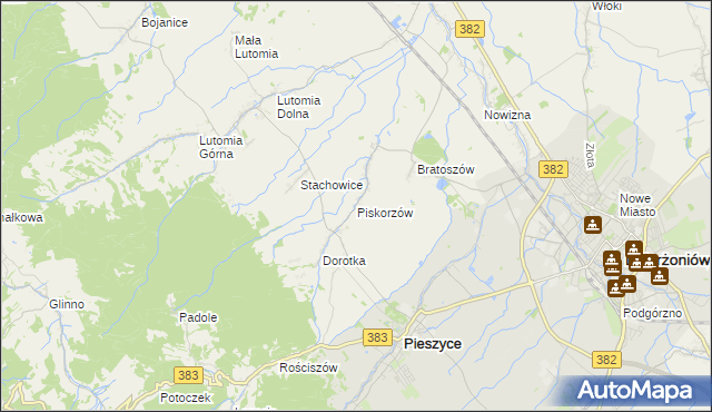 mapa Piskorzów gmina Pieszyce, Piskorzów gmina Pieszyce na mapie Targeo