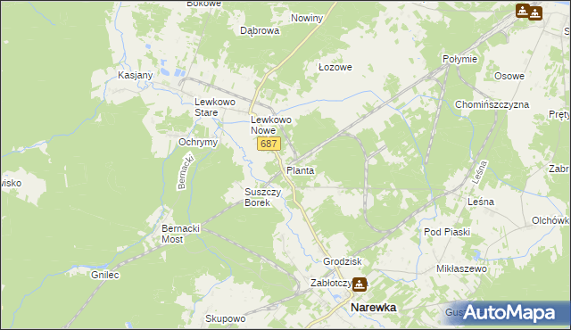 mapa Planta gmina Narewka, Planta gmina Narewka na mapie Targeo