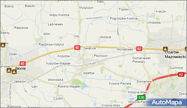 mapa Płochocin gmina Ożarów Mazowiecki, Płochocin gmina Ożarów Mazowiecki na mapie Targeo