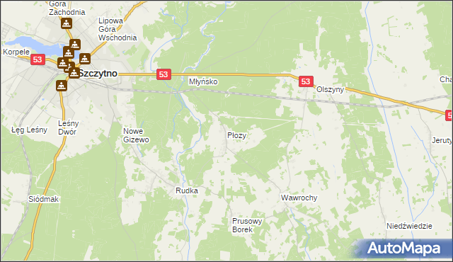 mapa Płozy, Płozy na mapie Targeo