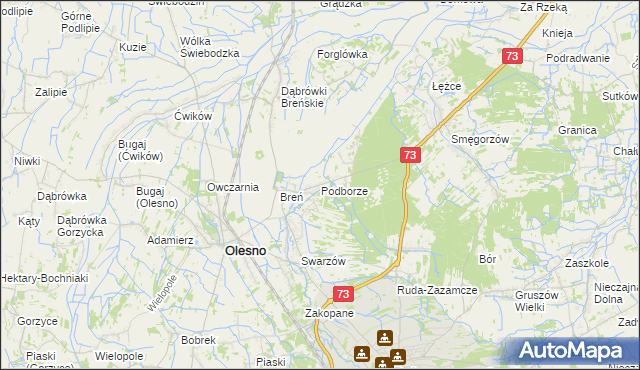 mapa Podborze gmina Olesno, Podborze gmina Olesno na mapie Targeo