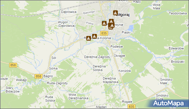 mapa Podlesie gmina Biłgoraj, Podlesie gmina Biłgoraj na mapie Targeo