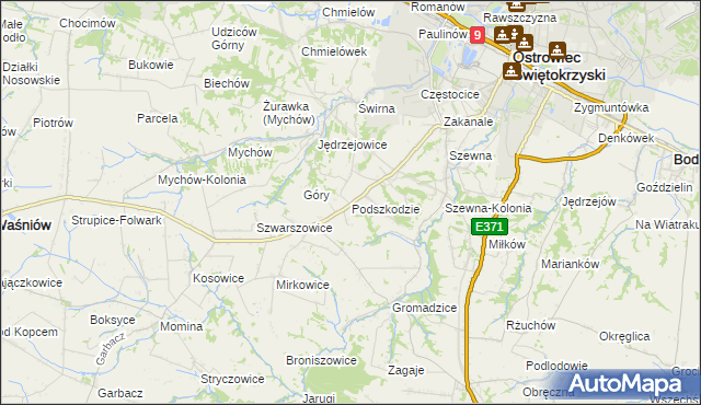 mapa Podszkodzie, Podszkodzie na mapie Targeo