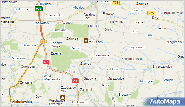 mapa Polanowice gmina Słomniki, Polanowice gmina Słomniki na mapie Targeo