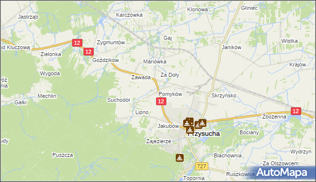 mapa Pomyków gmina Przysucha, Pomyków gmina Przysucha na mapie Targeo