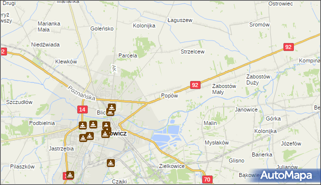 mapa Popów gmina Łowicz, Popów gmina Łowicz na mapie Targeo