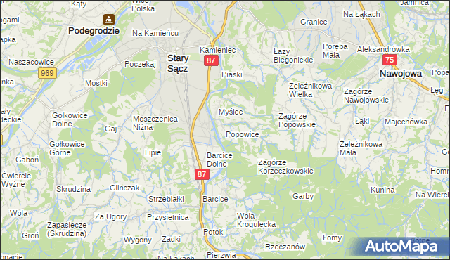 mapa Popowice gmina Stary Sącz, Popowice gmina Stary Sącz na mapie Targeo