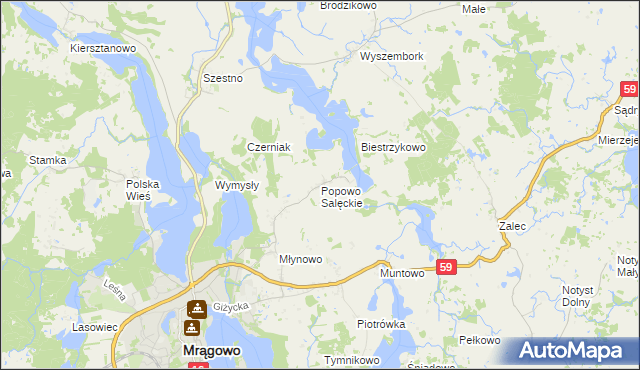 mapa Popowo Salęckie, Popowo Salęckie na mapie Targeo