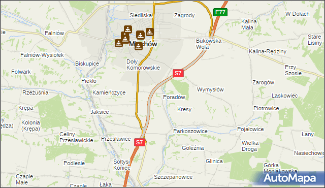 mapa Poradów gmina Miechów, Poradów gmina Miechów na mapie Targeo