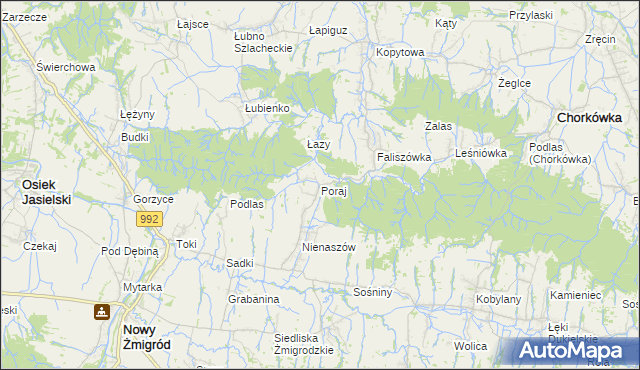 mapa Poraj gmina Chorkówka, Poraj gmina Chorkówka na mapie Targeo