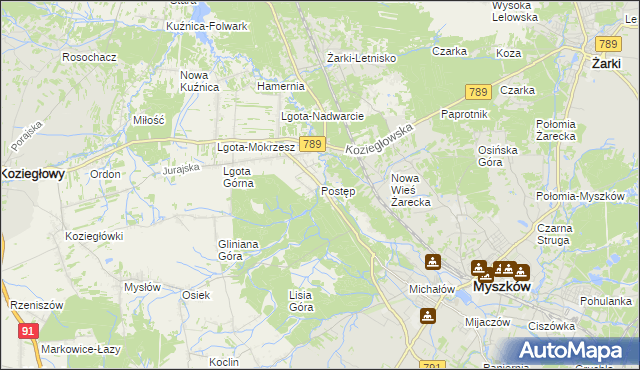 mapa Postęp, Postęp na mapie Targeo