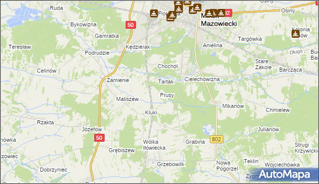 mapa Prusy gmina Mińsk Mazowiecki, Prusy gmina Mińsk Mazowiecki na mapie Targeo