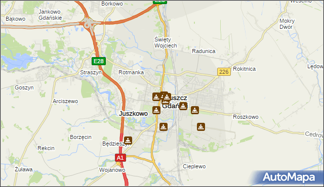 mapa Pruszcz Gdański, Pruszcz Gdański na mapie Targeo