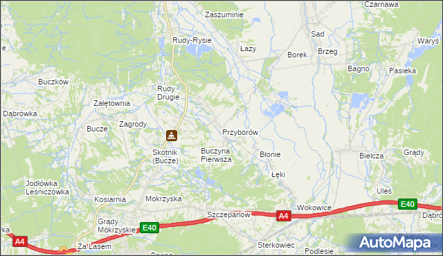 mapa Przyborów gmina Borzęcin, Przyborów gmina Borzęcin na mapie Targeo