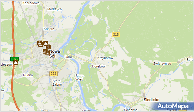 mapa Przyborów gmina Nowa Sól, Przyborów gmina Nowa Sól na mapie Targeo