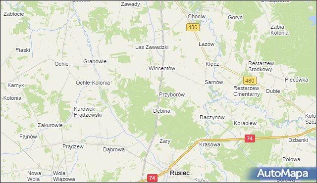 mapa Przyborów gmina Widawa, Przyborów gmina Widawa na mapie Targeo