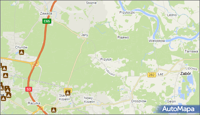 mapa Przytok gmina Zabór, Przytok gmina Zabór na mapie Targeo