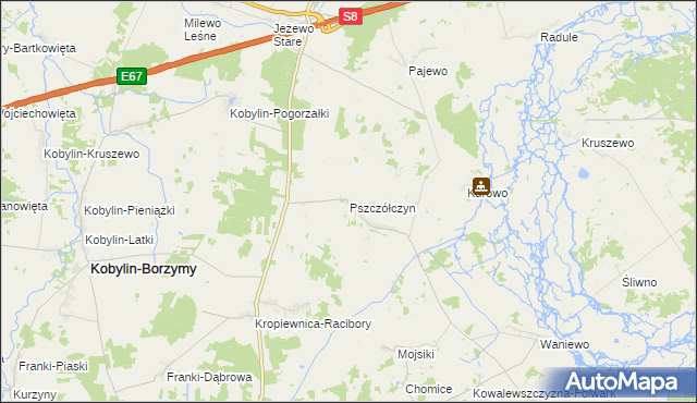 mapa Pszczółczyn gmina Kobylin-Borzymy, Pszczółczyn gmina Kobylin-Borzymy na mapie Targeo