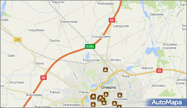 mapa Pyszczyn gmina Gniezno, Pyszczyn gmina Gniezno na mapie Targeo