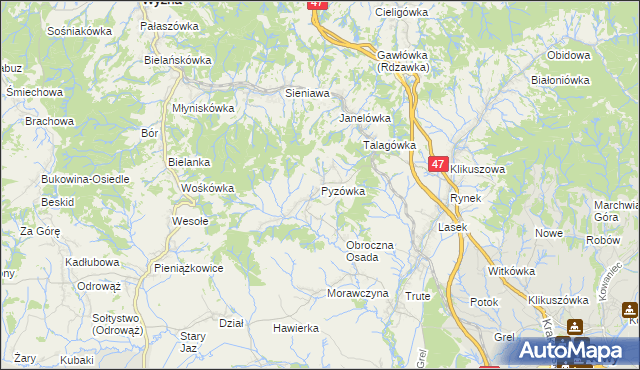 mapa Pyzówka, Pyzówka na mapie Targeo