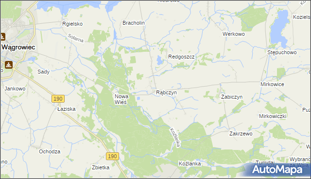 mapa Rąbczyn gmina Wągrowiec, Rąbczyn gmina Wągrowiec na mapie Targeo