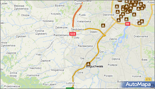 mapa Racławówka, Racławówka na mapie Targeo