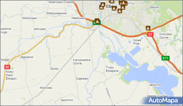 mapa Raczki Elbląskie, Raczki Elbląskie na mapie Targeo