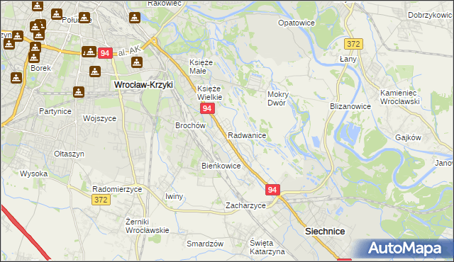 mapa Radwanice gmina Siechnice, Radwanice gmina Siechnice na mapie Targeo