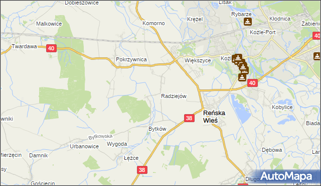 mapa Radziejów gmina Reńska Wieś, Radziejów gmina Reńska Wieś na mapie Targeo