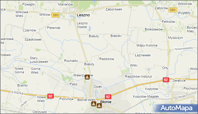 mapa Radzików gmina Błonie, Radzików gmina Błonie na mapie Targeo