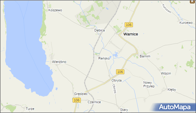 mapa Reńsko gmina Warnice, Reńsko gmina Warnice na mapie Targeo