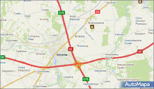 mapa Rokitnica gmina Stryków, Rokitnica gmina Stryków na mapie Targeo