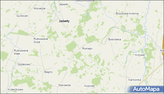 mapa Romejki gmina Jaświły, Romejki gmina Jaświły na mapie Targeo