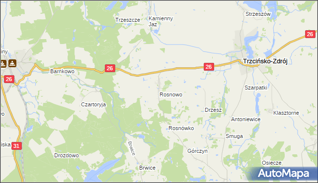 mapa Rosnowo gmina Trzcińsko-Zdrój, Rosnowo gmina Trzcińsko-Zdrój na mapie Targeo