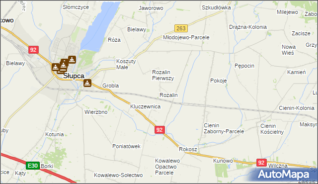 mapa Rozalin gmina Słupca, Rozalin gmina Słupca na mapie Targeo