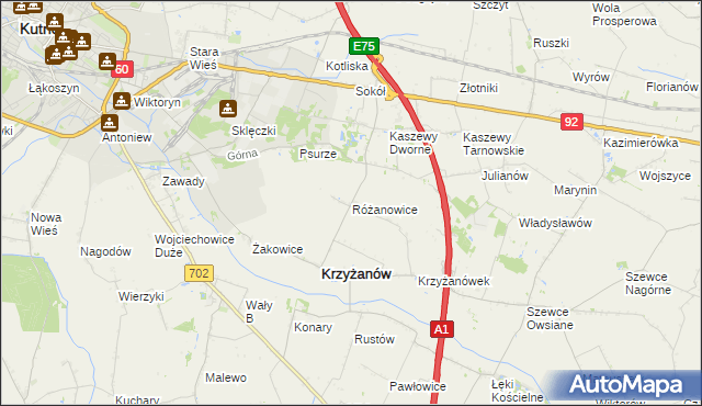 mapa Różanowice, Różanowice na mapie Targeo