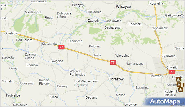 mapa Rożki gmina Obrazów, Rożki gmina Obrazów na mapie Targeo