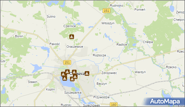 mapa Roztocze gmina Choszczno, Roztocze gmina Choszczno na mapie Targeo