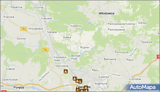 mapa Rudniki gmina Włodowice, Rudniki gmina Włodowice na mapie Targeo