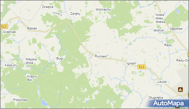 mapa Runowo gmina Lidzbark Warmiński, Runowo gmina Lidzbark Warmiński na mapie Targeo