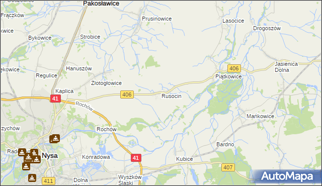 mapa Rusocin gmina Nysa, Rusocin gmina Nysa na mapie Targeo
