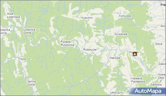 mapa Rybotycze, Rybotycze na mapie Targeo