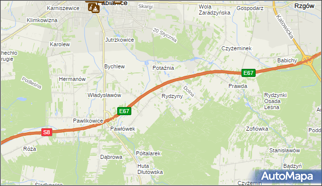 mapa Rydzyny, Rydzyny na mapie Targeo