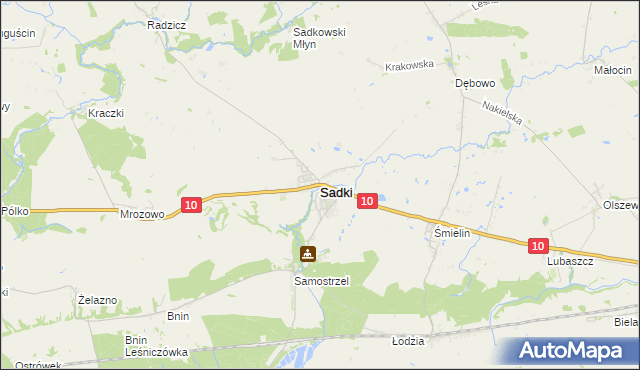 mapa Sadki powiat nakielski, Sadki powiat nakielski na mapie Targeo