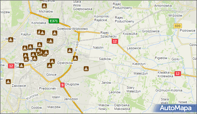 mapa Sadków gmina Jedlnia-Letnisko, Sadków gmina Jedlnia-Letnisko na mapie Targeo