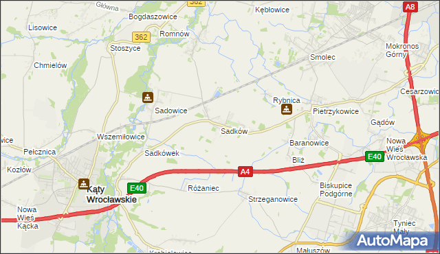 mapa Sadków gmina Kąty Wrocławskie, Sadków gmina Kąty Wrocławskie na mapie Targeo