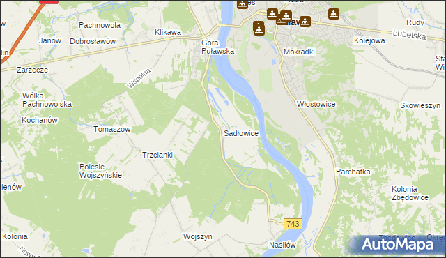 mapa Sadłowice gmina Puławy, Sadłowice gmina Puławy na mapie Targeo